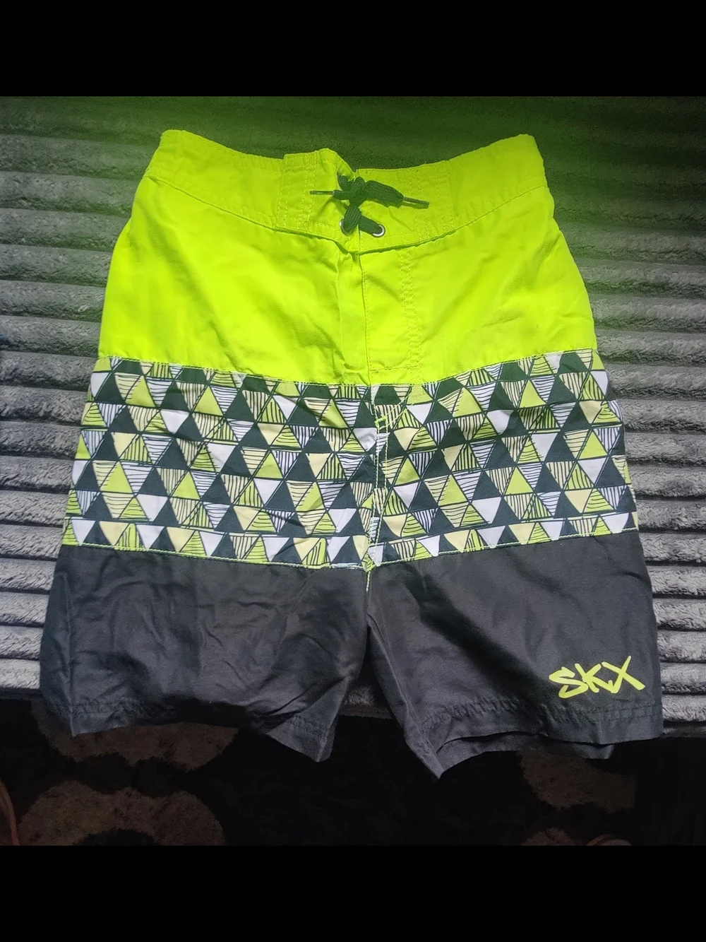 Skechers Neon Green and Black Boys' Swim Trunks with Geometric Panel